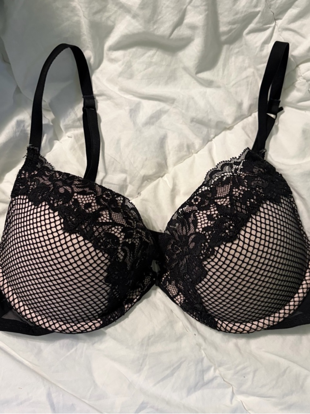 34B La Senza Black Lace & Mesh Push-Up Bra - Women Intimates